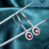 Bông tai thả dài đính đá Garnet oval
