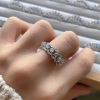 Nhẫn bạc 5 đá Mặt trăng Moonstone tròn