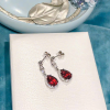 Bông tai bạc thả dài Water Drop đính đá Garnet
