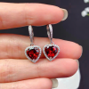 Bông tai bạc thả dài đính đá Garnet trái tim + đá Zircon cao cấp