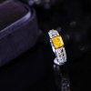 Nhẫn bạc bản dày đính đá Zircon mặt đá Citrine Thạch anh vàng vuông