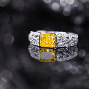Nhẫn bạc bản dày đính đá Zircon mặt đá Citrine Thạch anh vàng vuông