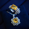 Nhẫn bạc bản dày đính đá Zircon mặt đá Citrine Thạch anh vàng vuông