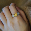 Nhẫn bạc bản dày đính đá Zircon mặt đá Citrine Thạch anh vàng vuông