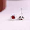Bông tai bạc đính đá Garnet oval mặt trời