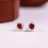 Bông tai bạc đính đá Garnet oval mặt trời