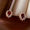 Bông tai bạc đính đá Garnet oval mặt trời
