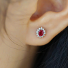 Bông tai bạc đính đá Garnet oval mặt trời