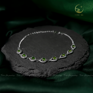 Lắc tay bạc Mắt Xích đính đá Diopside tròn