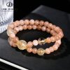 Vòng tay chuỗi 2 lớp đá Mặt trời Sunstone mặt đá Thạch anh tóc vàng