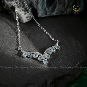 Dây chuyền mặt 9 đá Aquamarine tự nhiên quý phái thanh lịch